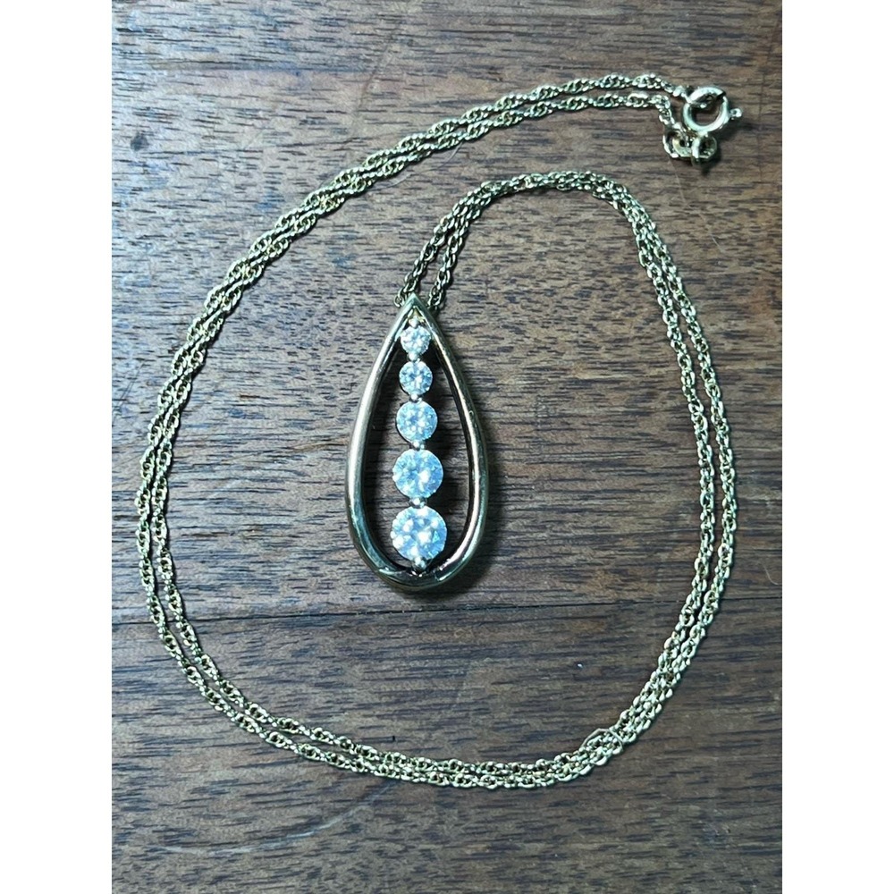 Vtg Itaor Italy Vermeil Gold Plate 925 Sterling Necklace And CZ Pendant Teardrop
